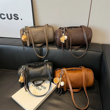 2024 Multifunctional Cylinder Shoulder Bag for Women – Luxury Crossbody Handbag with Pendant