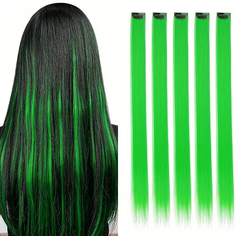 5PCS Long Straight Clip-In Hair Extensions - Synthetic Hairpieces for Women, Cosplay & Parties