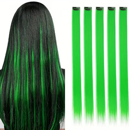 5PCS Long Straight Clip-In Hair Extensions - Synthetic Hairpieces for Women, Cosplay & Parties