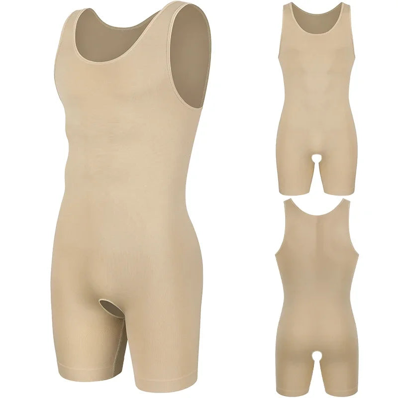 Men’s Sleeveless Bodysuit Shaper — Full Body Compression Undershirt, Tummy Control Slimming Vest Shapewear