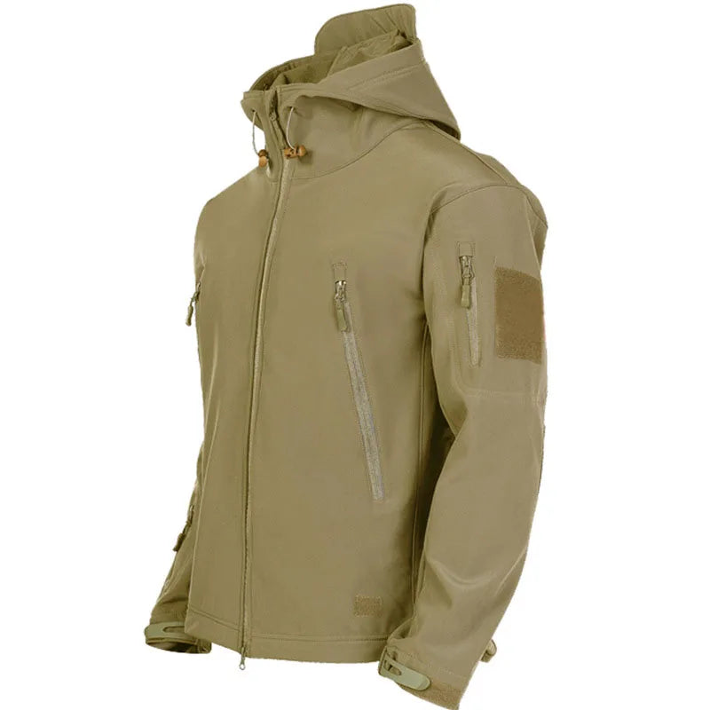Military Shark Skin Soft Shell Jacket for Men - Tactical Windproof Waterproof Hooded Army Combat Bomber Coat