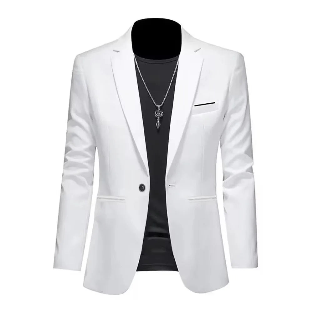 Men’s Casual Business Slim Fit Suit Jacket — Trendy Autumn Single-Button Formal Blouse, Non-Iron Solid Color