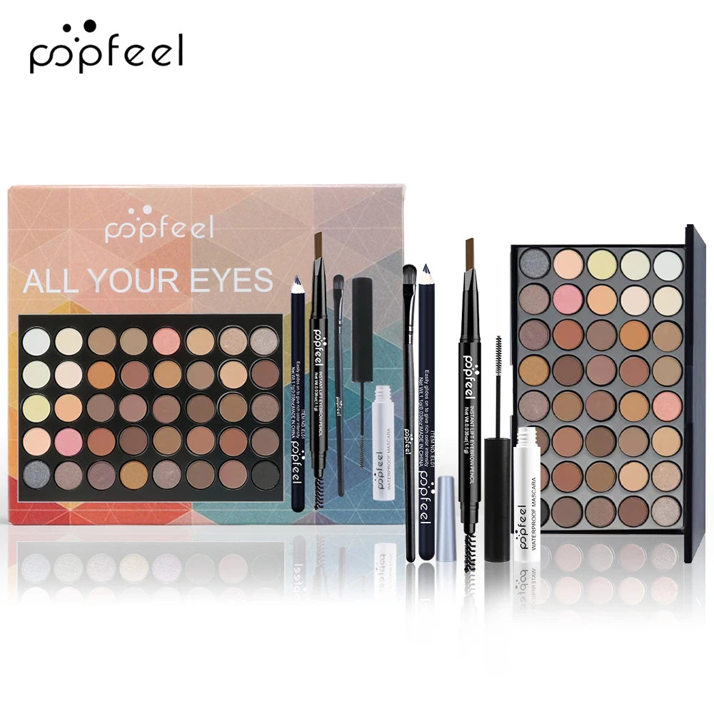 POPFEEL Complete Eye Makeup Set – Eyeshadow Palette, Eyeliner, Mascara & Eyebrow Pencil with Makeup Tools Gift Box for Women