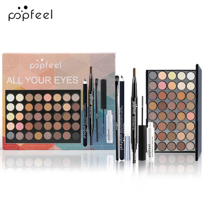 POPFEEL Complete Eye Makeup Set – Eyeshadow Palette, Eyeliner, Mascara & Eyebrow Pencil with Makeup Tools Gift Box for Women