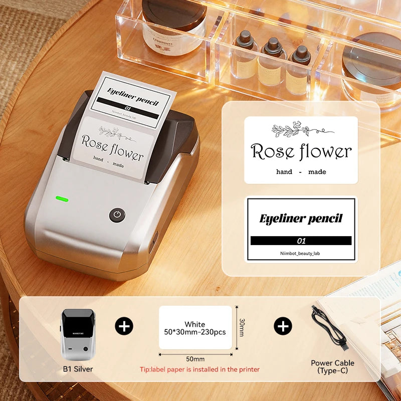 NIIMBOT B1 Portable 2-Inch Thermal Label Printer with Adhesive Tapes Bluetooth Mini Sticker Maker for Smartphone & PC