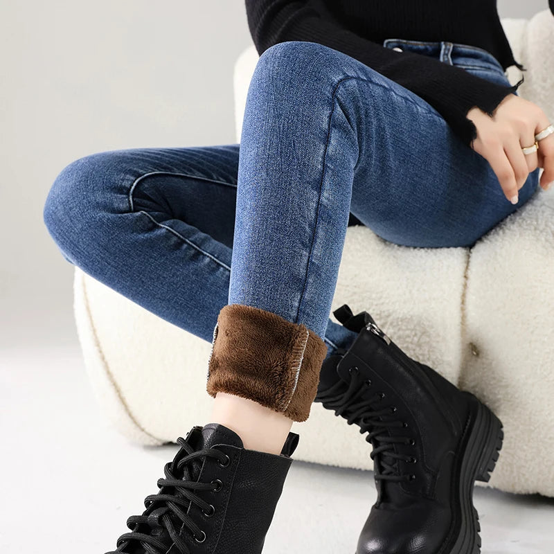 Women’s Thermal Fleece Jeans – Winter Warm Thickened Skinny Velvet Pants