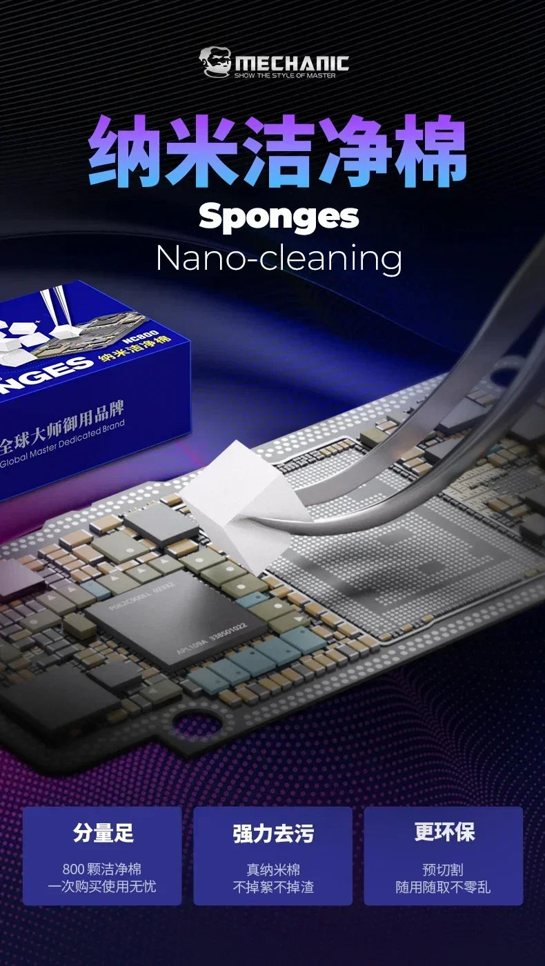 Mechanic NC800 Nano Sponge Cleaner – No Residue Phone Screen, PCB, Motherboard, Back Glass, Camera Solder Flux & Oil Frame Cleaning Tool