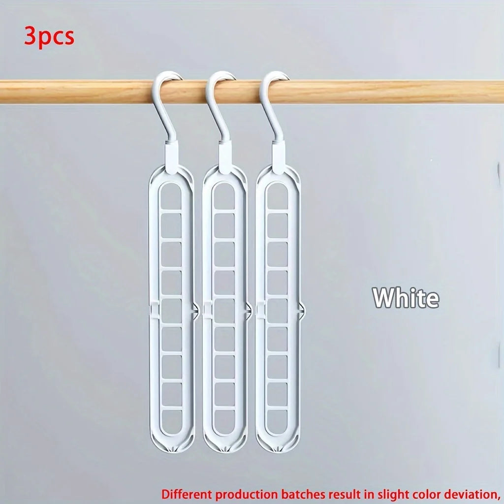 3pcs Foldable 9-Hole Plastic Hangers – Heavy Duty Space-Saving Clothes Organizer for Closet & Home