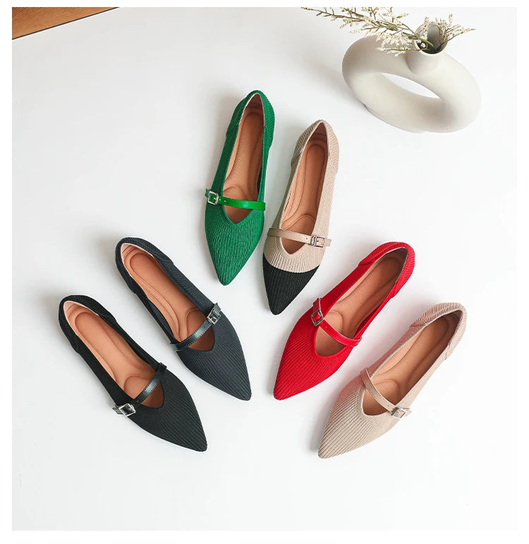 2024 Women's Flat Shoes – Pointed Toe Soft Knitted Sole, Breathable & Comfortable Spring and Autumn New Model