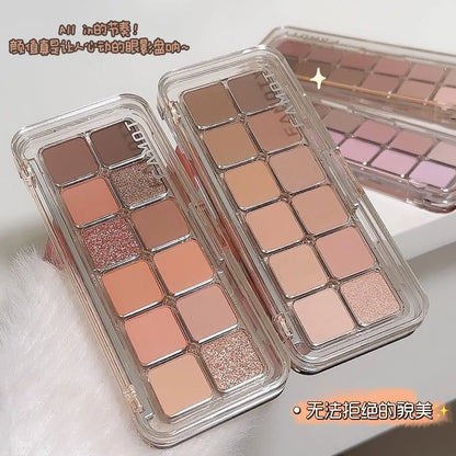 12-Color Matte Eyeshadow Palette – Low Saturation Tea & Apricot Shades, Long-Lasting Daily Eye Makeup