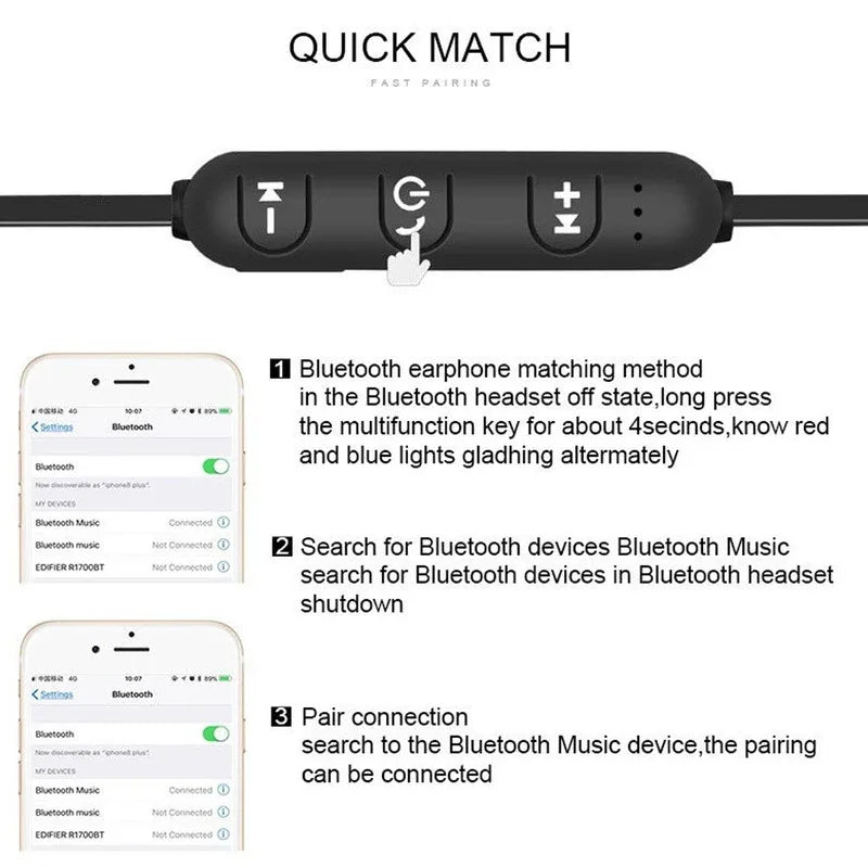 XT11 Wireless Sports Earphones – In-Ear Waterproof Neckband Bluetooth Headset with Mic