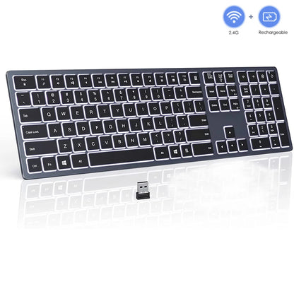 Wireless Backlit Keyboard and Mouse Combo – 2.4G USB Rechargeable Silent Full-Size Slim Set