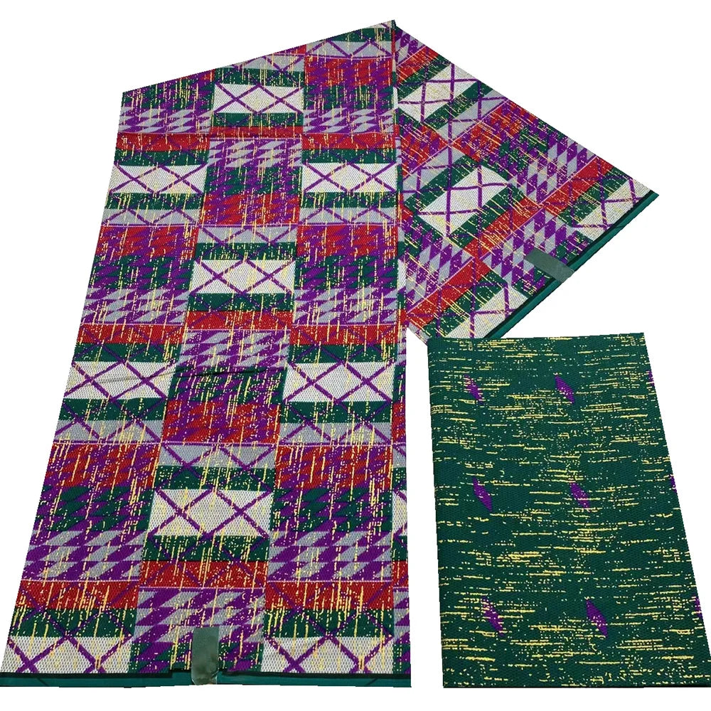 Kente Golden Wax Cotton Fabric - African Dutch Nigerian Ankara Batik Party Dress Fabric 2+4 Yards