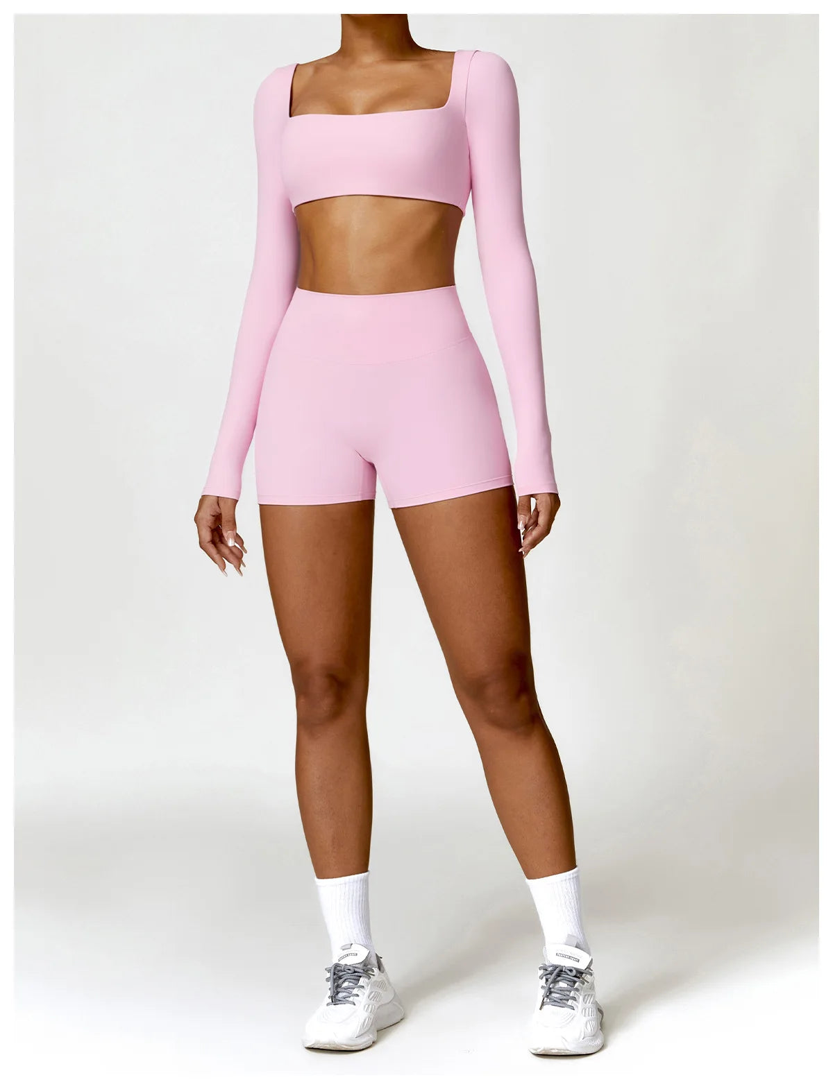 Hearuisavy 2PCS Long Sleeve Gym Set for Women, Quick-Drying Yoga Clothes, Sportswear, Running Leggings, Workout Sports Crop Top