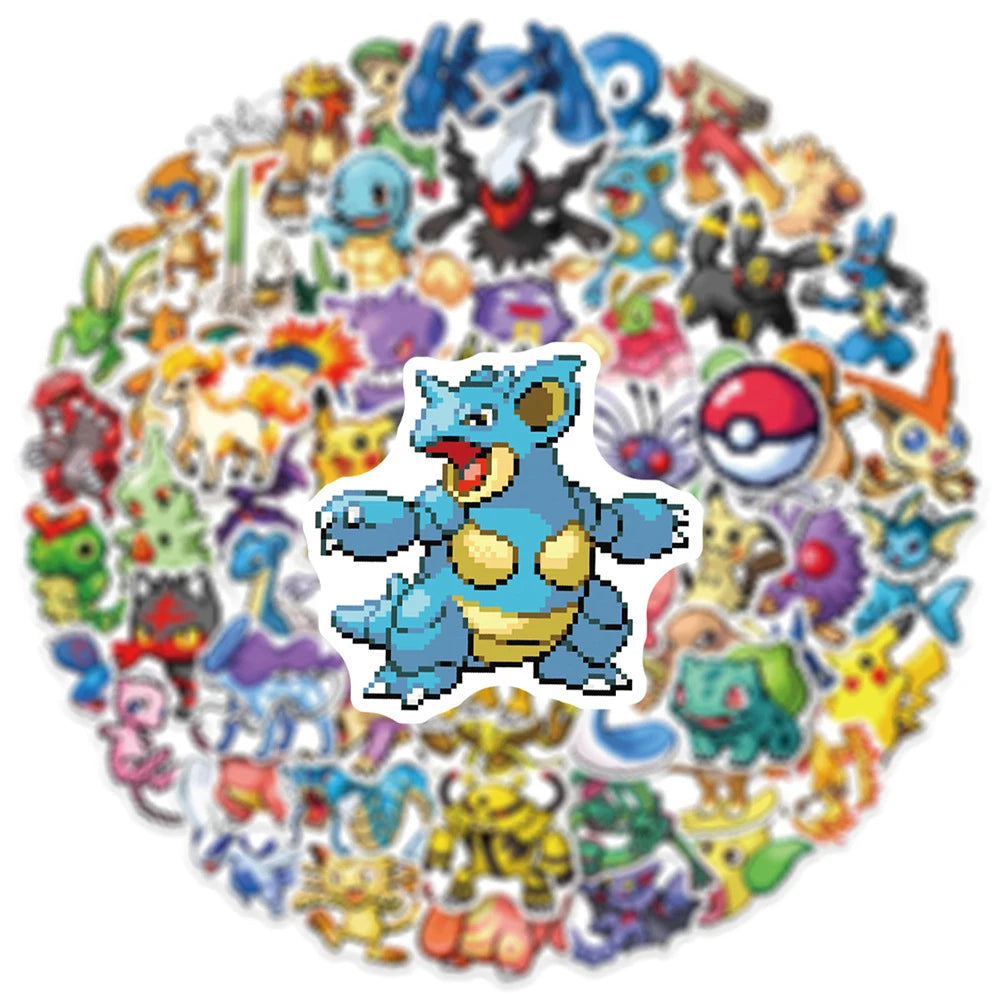 Pokemon Pixel Art Stickers – 10/30/50pcs Classic Anime Pikachu Graffiti Decals for Notebooks, Laptops & DIY Crafts