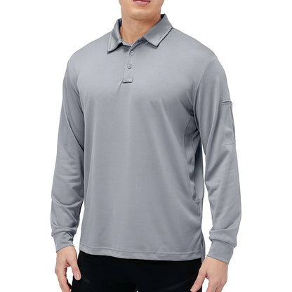 Men’s Lightweight Long Sleeve Polo Shirt — Performance Tactical Outdoor Hiking & Golf Shirt
