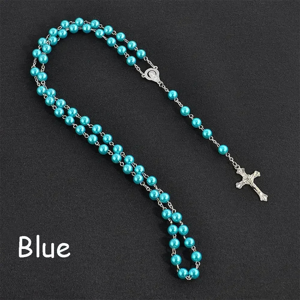 Vintage Crucifix Cross Necklace – Jesus Rosary Beads Chain with Virgin Mary Pendant Religious Jewelry Charm for Men & Women