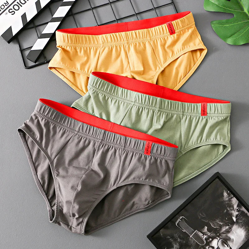 Men’s Cotton Briefs with Convex Pouch – Low Rise Breathable Solid Color Underwear (1/3PCS Pack) Comfortable Youth Fit