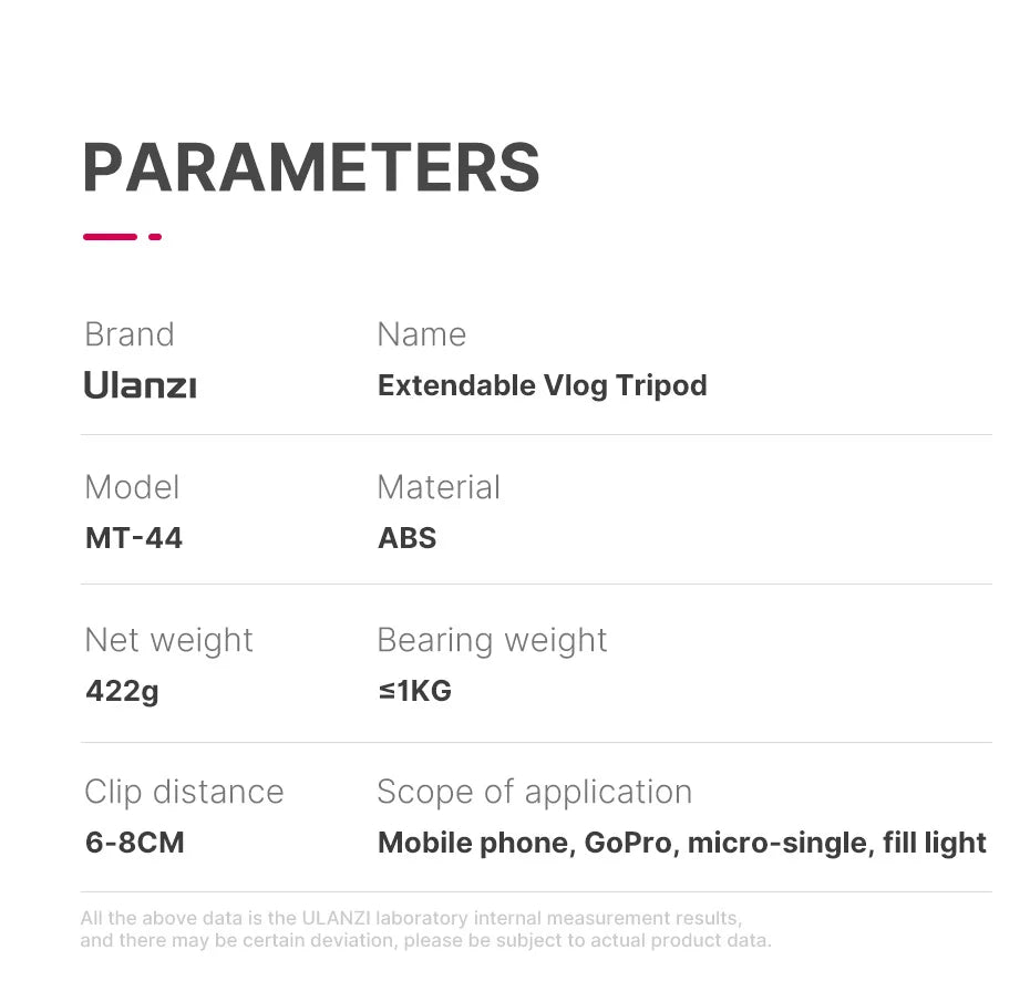 ULANZI MT-44 Tripod – Smartphone Vlog Tripod with Cold Shoe & Phone Mount Holder for Mobile & SLR Cameras