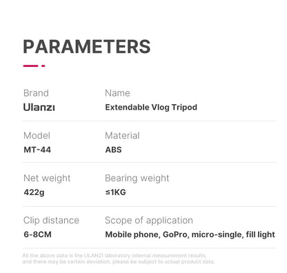 ULANZI MT-44 Tripod – Smartphone Vlog Tripod with Cold Shoe & Phone Mount Holder for Mobile & SLR Cameras