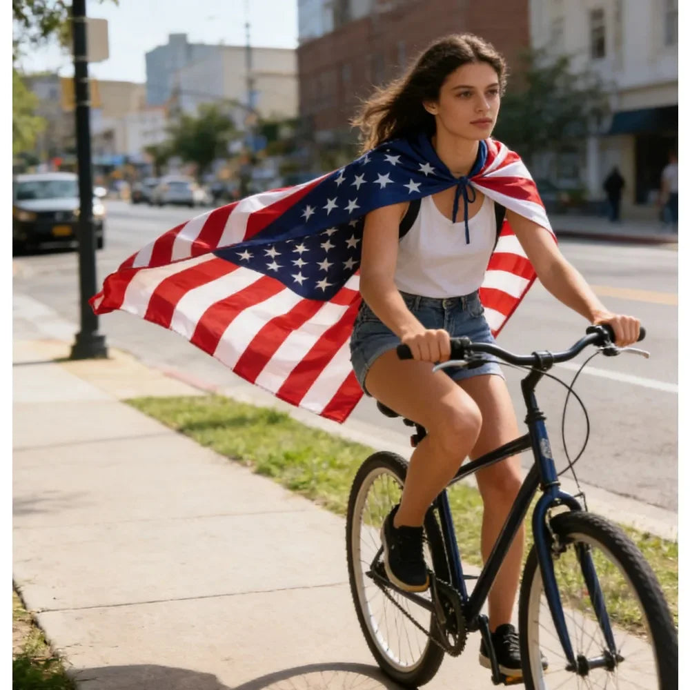 American Flag Cape – Patriotic July 4th Costume Accessory for Kids & Adults Independence Day Outfit Shawl Cloak