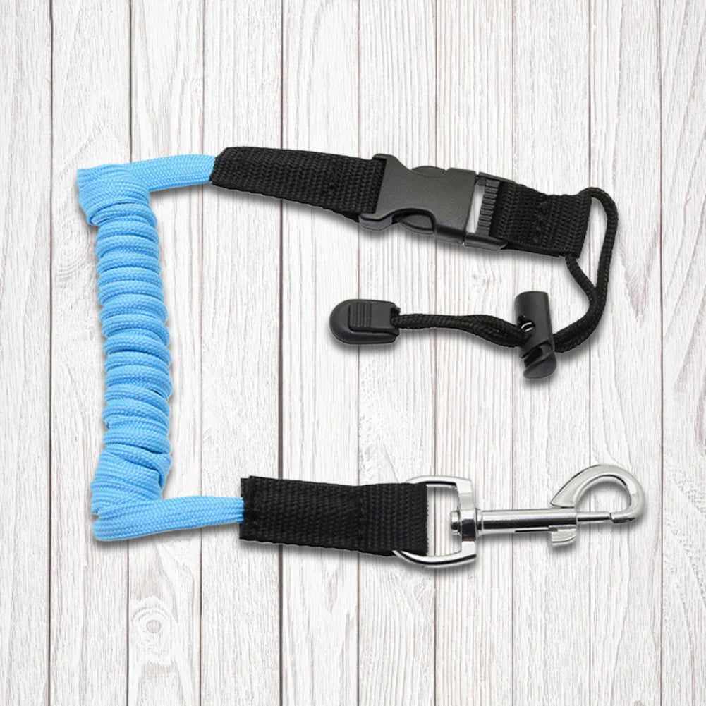Elastic Kayak Paddle Leash — Adjustable Coiled Lanyard with Safety Hook for Fishing Rods
