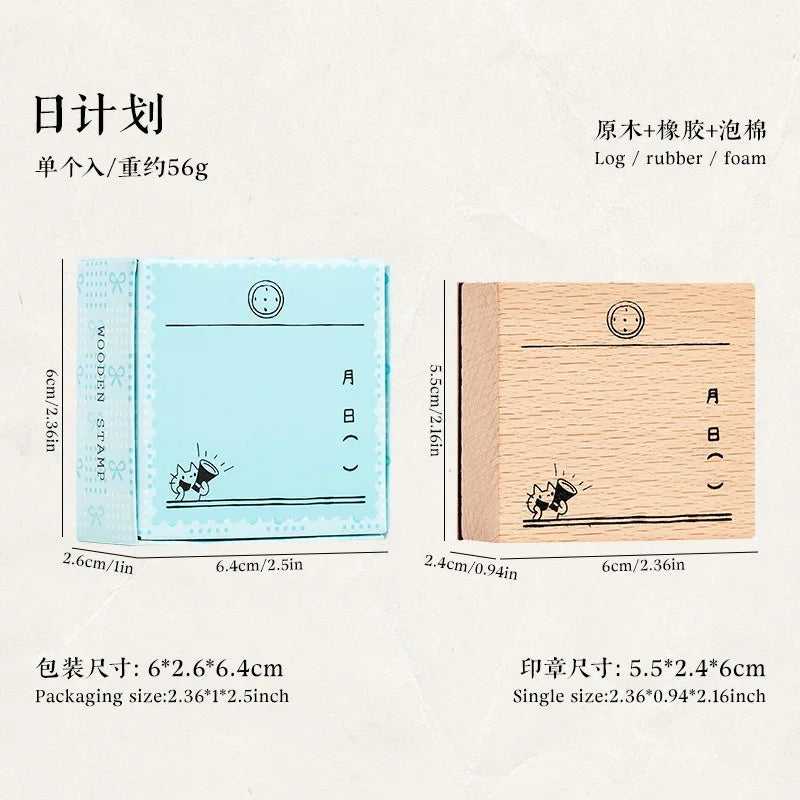 Cute Cat Wood Stamp Calendar – Daily & Monthly Planner Stamps for Journaling, Scrapbooking & DIY Crafts