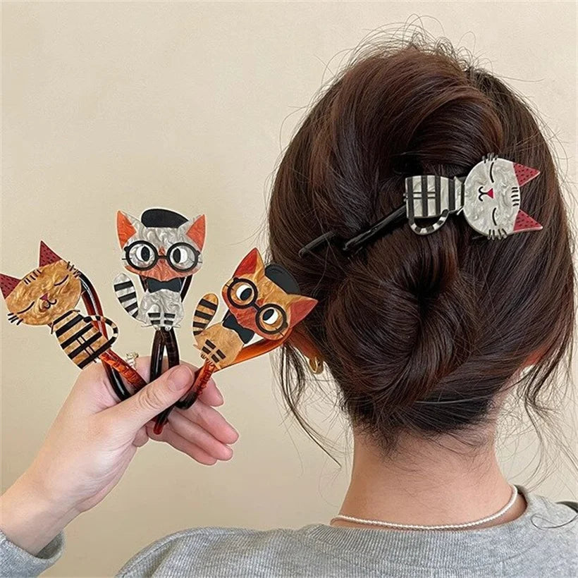 Cute Cartoon Cat Hair Clips — Acrylic Twist Claw Barrettes & Hairpins for Girls and Women