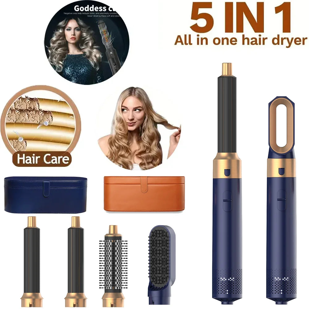 2024 New 5 in 1 Hair Dryer Hot Comb Set – Professional Curling Iron & Hair Straightener Styling Tool for Dyson Airwrap