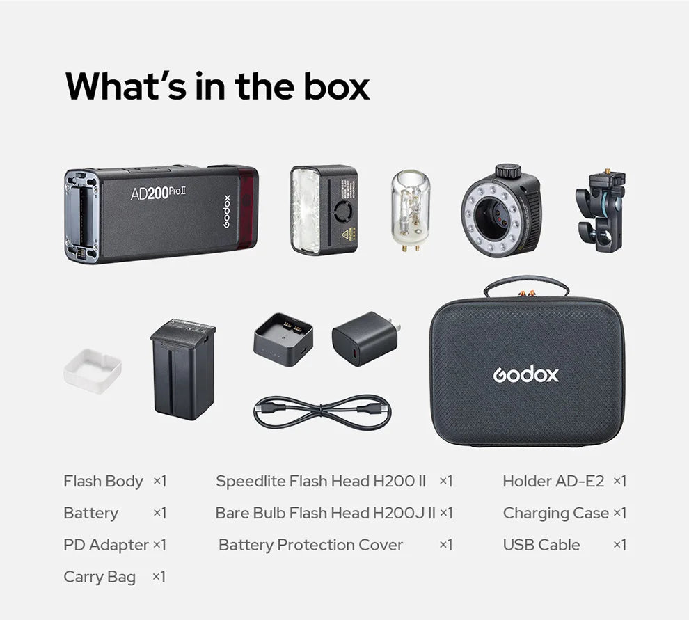 Godox AD200Pro II TTL Wireless Camera Pocket Flash – 2.4G, Compatible with X1T for Nikon, Canon, Sony, Fuji, Olympus