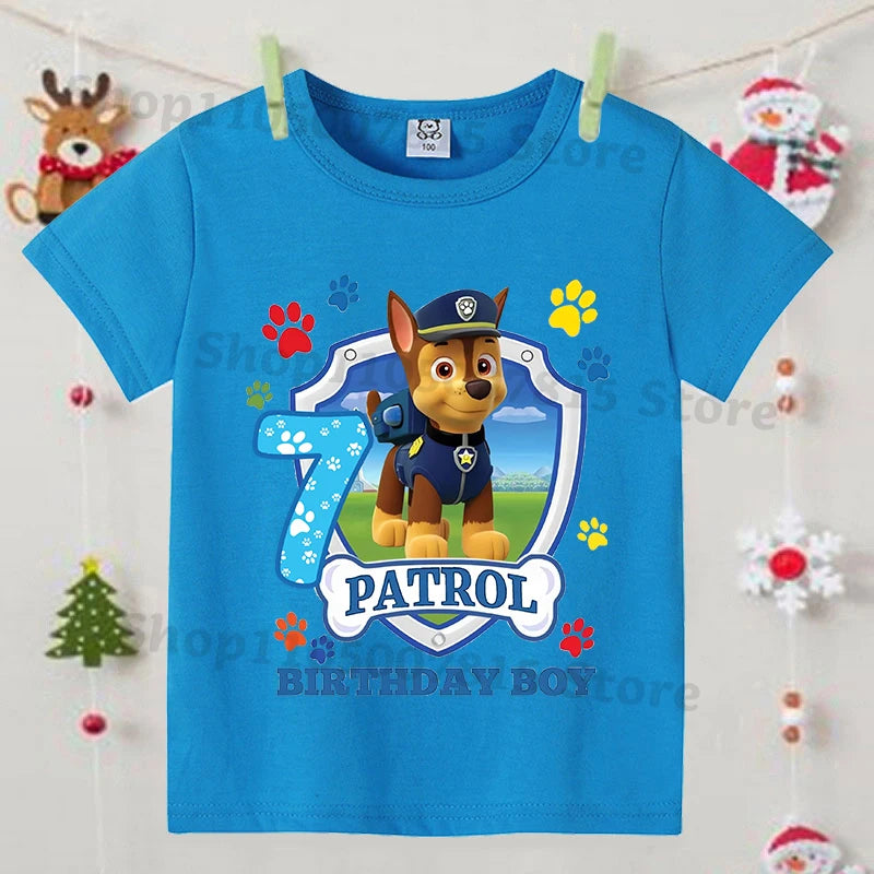 Paw Patrol Boys Blue T-Shirt – Cartoon Anime Summer Short Sleeve Kids Fashion Clothing Birthday Gift Top