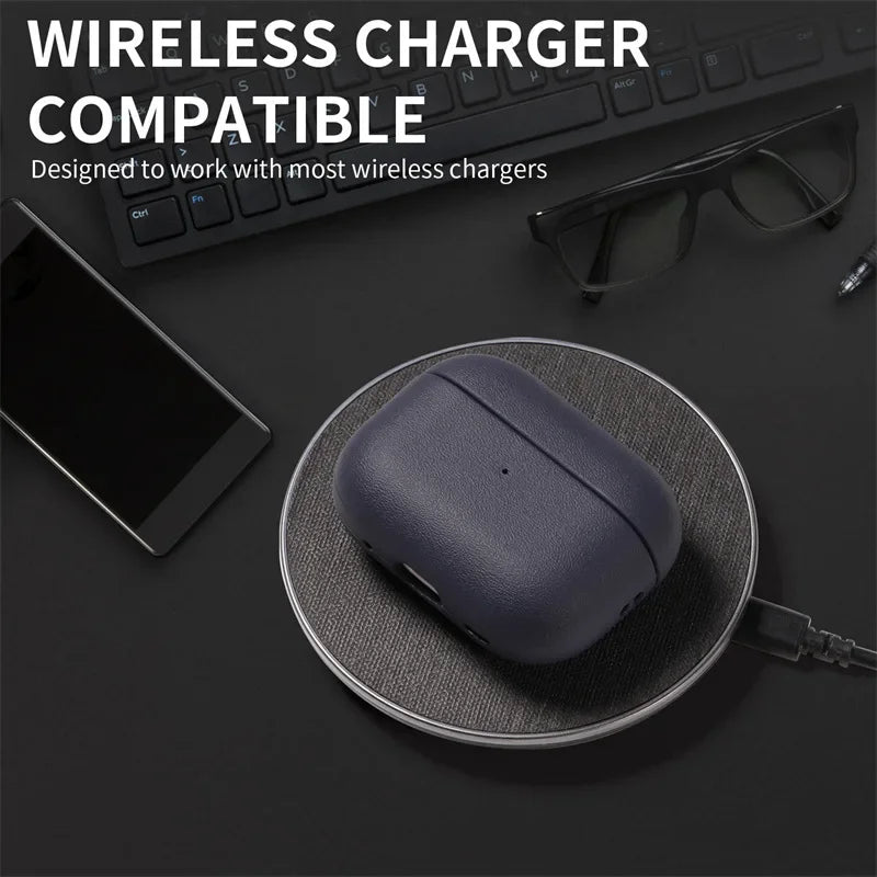Leather Grain Case for AirPods Pro 2, AirPods 3 & 4 — Protective Cover for Apple Bluetooth Earphones