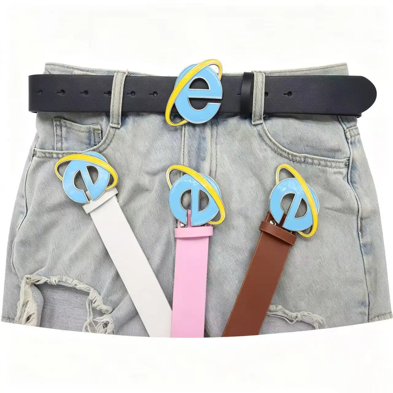 Y2K Internet Explorer Logo Belt - Nostalgic Unisex Punk Style Buckle for Men & Women