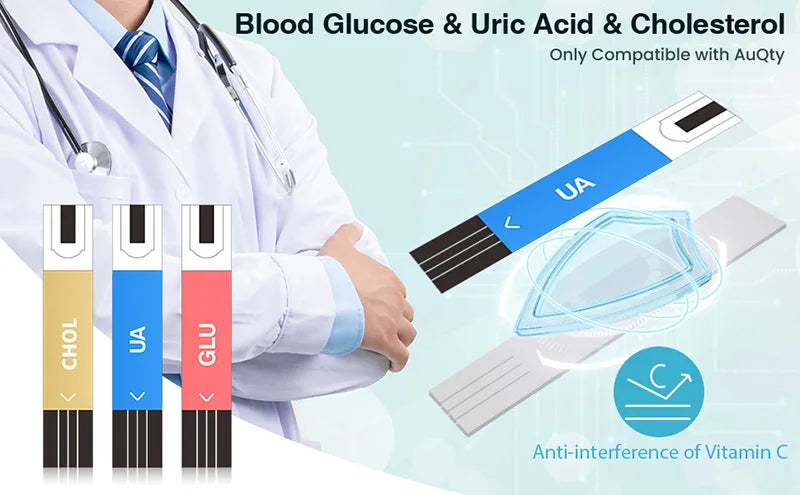 3-in-1 Multifunction Cholesterol, Uric Acid, and Blood Glucose Meter – Diabetes, Gout, and Blood Sugar Monitor with Test Strips