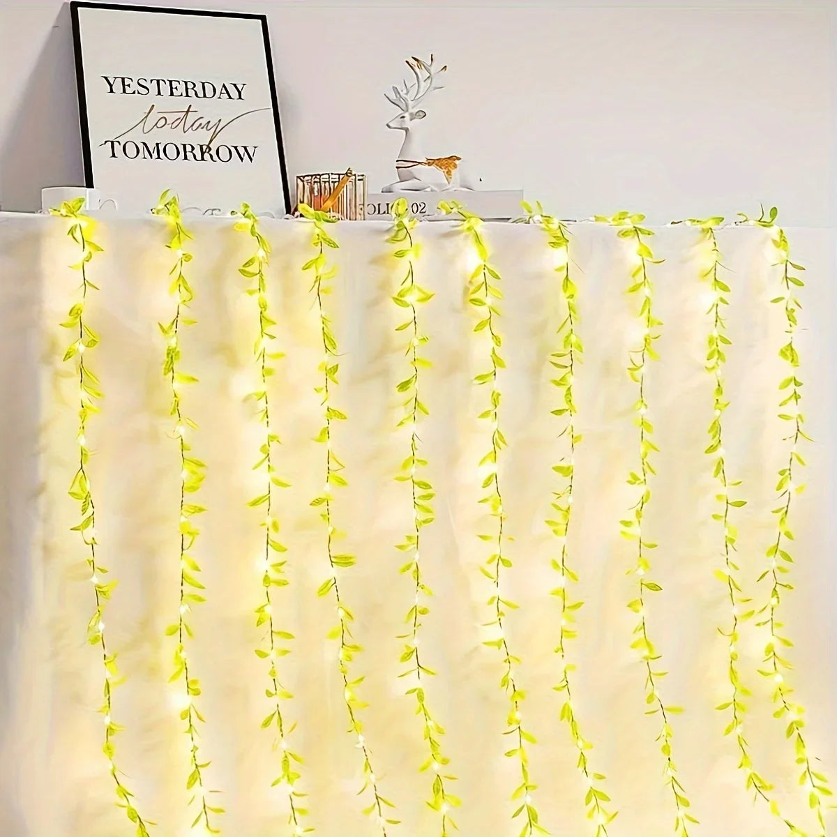 2M 20 LED Willow Leaf String Lights – Battery-Operated Decorative Copper Wire Lamp for Home Garden Basket Décor