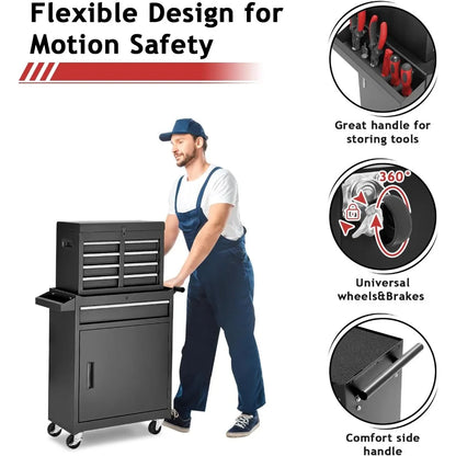 5-Drawer Rolling Tool Chest – Metal Storage Cabinet with Detachable Top Tool Box & Enhanced Packaging