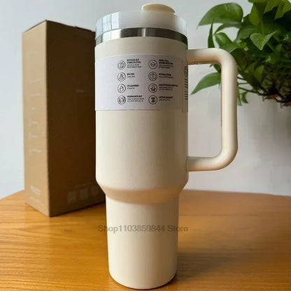 2025 New Stainless Steel Travel Mug with Handle & Straw Lid – 30oz/40oz Vacuum Insulated, Double Wall Thermal Iced Cup