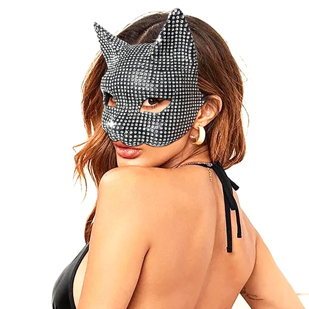 Shiny Cat Ear Mask - Bling Kitten Cosplay Halloween Party Accessory Set
