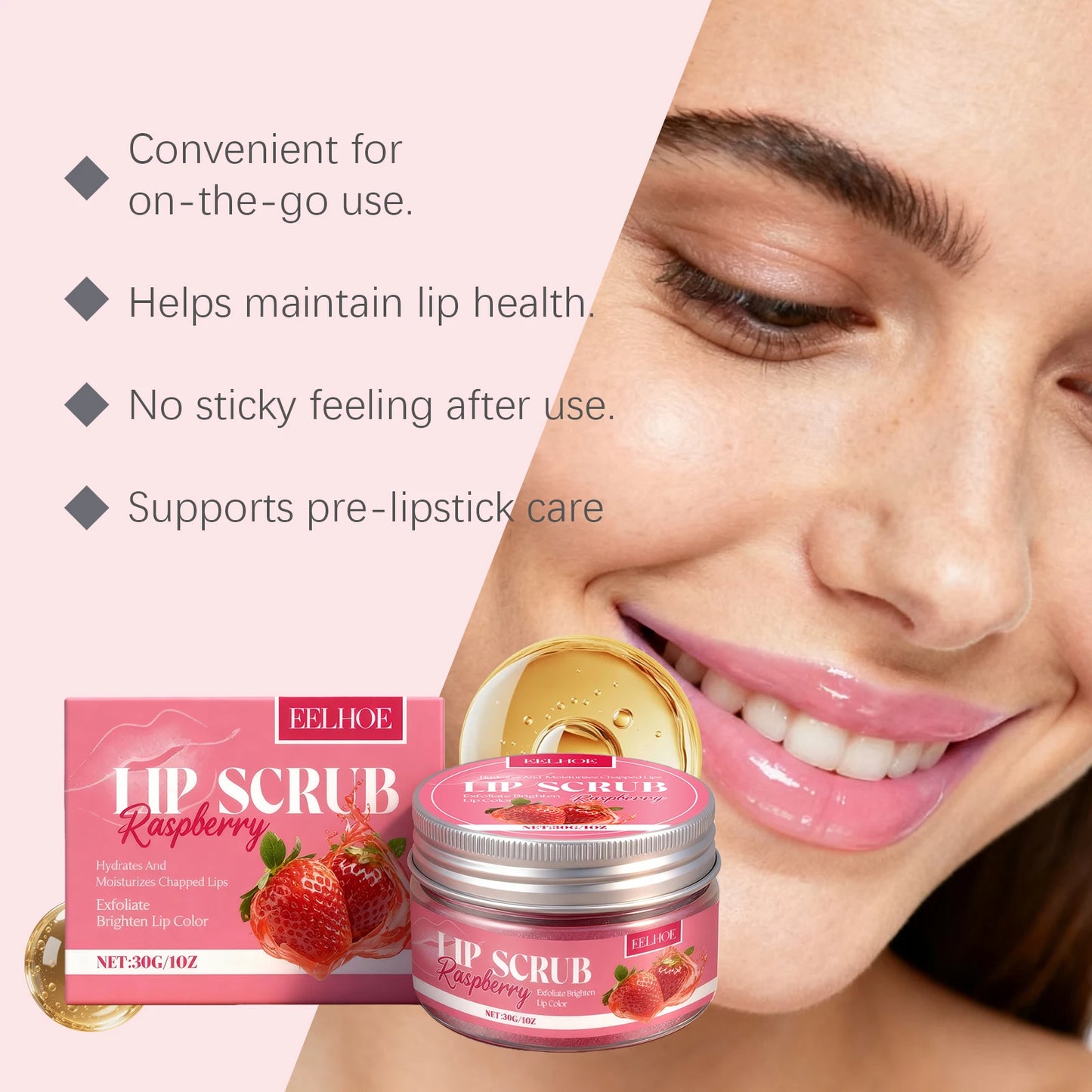 Strawberry Lip Scrub - Exfoliating Moisturizing Lip Care for Dry, Dull & Flaky Lips