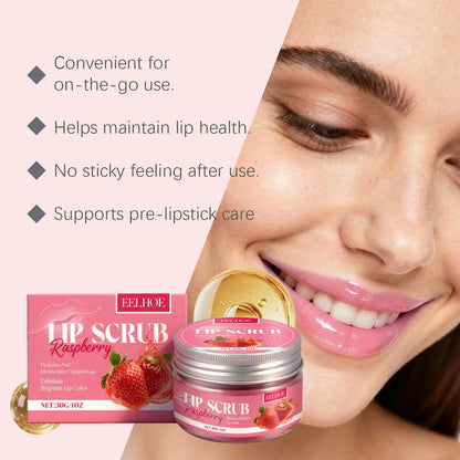 Strawberry Lip Scrub - Exfoliating Moisturizing Lip Care for Dry, Dull & Flaky Lips