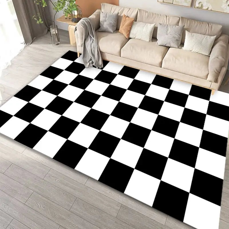 Black Stripe Plush Rug — Non-Slip Luxury Carpet for Living Room, Bedroom, Study, and Nordic Home Decor