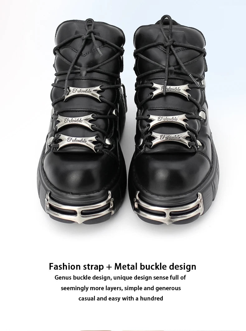 New 2024 Punk Style Women's Platform Shoes – 6CM Lace-Up Rock Boots with Metal Decor