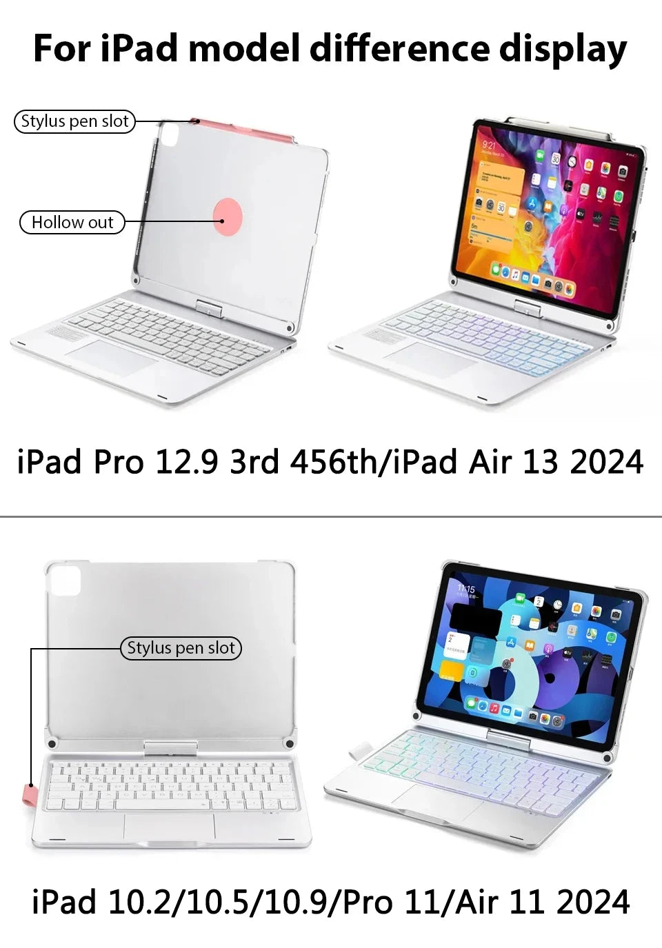 Magic Keyboard Case for iPad Air & Pro – Backlit Keyboard Cover for 11" & 12.9" (2024 M2, 7th-10th Gen)