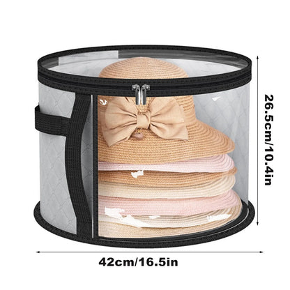 Foldable Hat Storage Bucket Bag – Travel Organizer with Handle & Clear Window for Wide Brim Hats