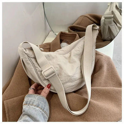 Upgraded Women's Messenger Bag – Simple Design Nylon Hobo, Small Vintage Shoulder Purse & Cloth Handbag
