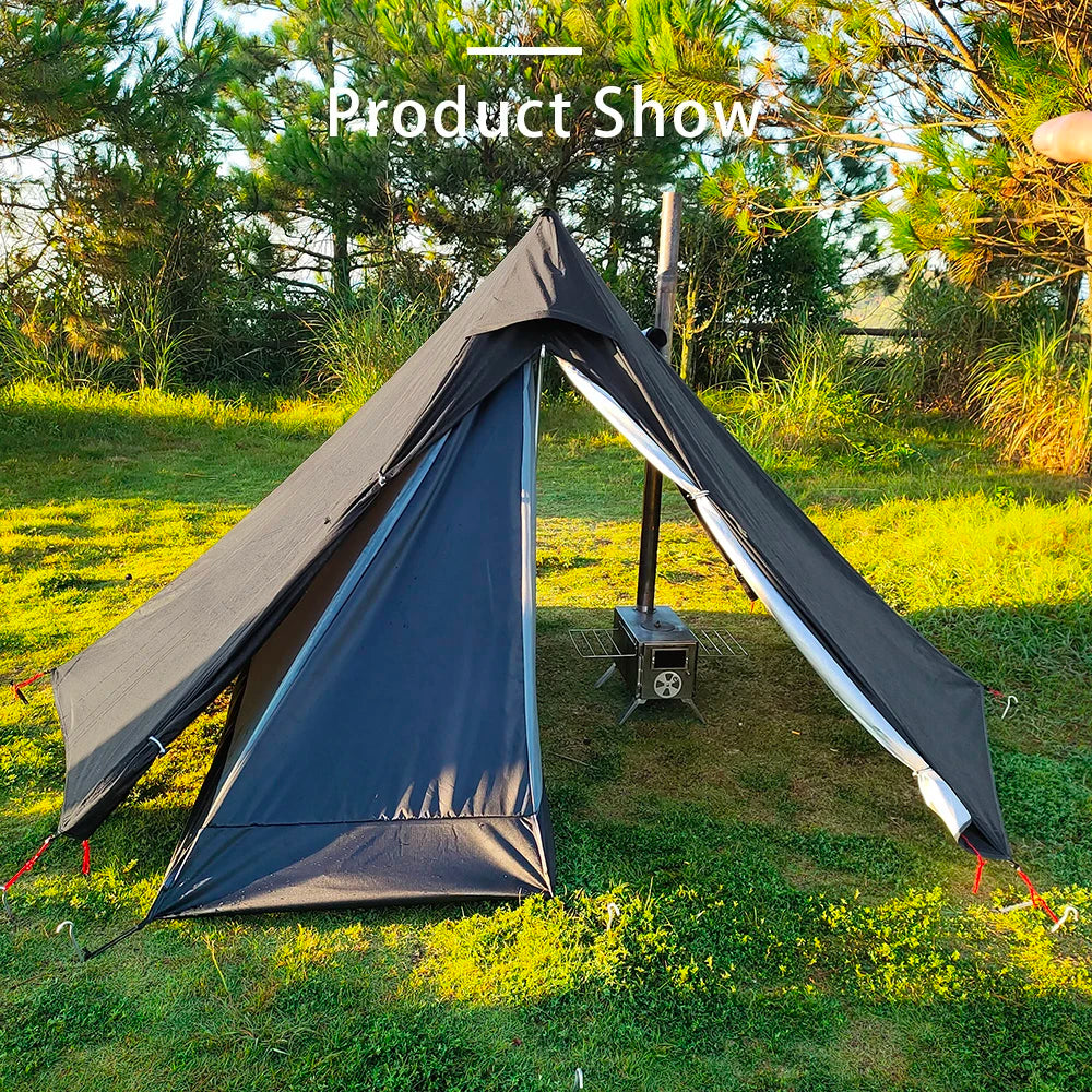 Camping Hot Tent with Chimney Window – Ultralight Tipi Teepee Pyramid Tent, Double Layer Bushcraft Shelter for 1 Person