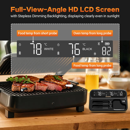 INKBIRD Dual-Mode Wireless Meat Thermometer – Long & Short Probe, Backlit LCD, IP67 Waterproof with BBQ Alarm
