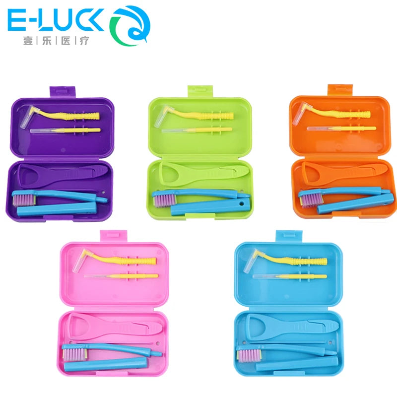 Portable Dental Cleaning Kit - Travel Oral Care Set with Toothbrush, Interdental Brush & Tongue Scraper