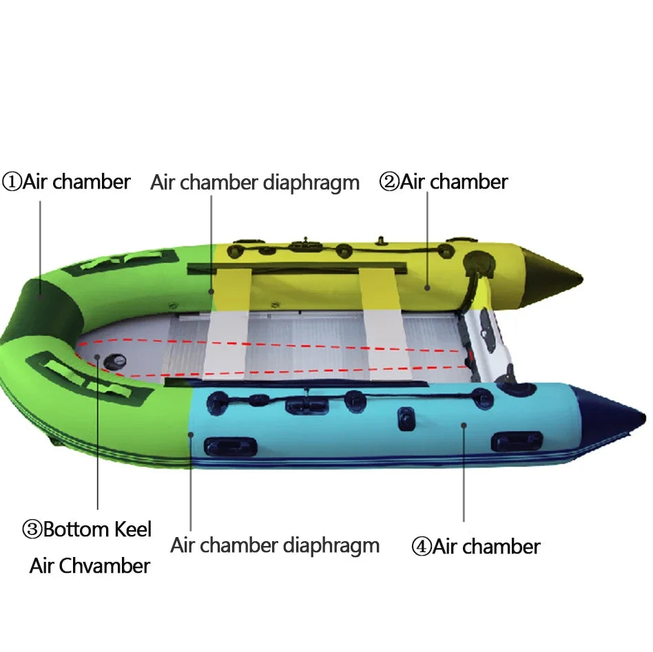5-6 Person Inflatable Assault Boat – 3.8m PVC Fishing Rowing Boat with Aluminum Floor & Speed Raft Accessories