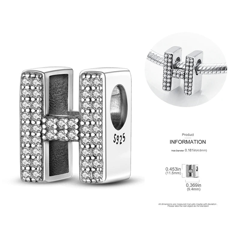 26 A-Z Alphabet Beads 925 Silver LOVE Letter Charms for 3mm Bracelets - CZ Zircon DIY Jewelry Gift